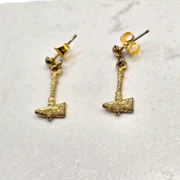 Minimalist Axes Shaped Earrings Pierced Textured Tone Dangle - Picture 6 of 6